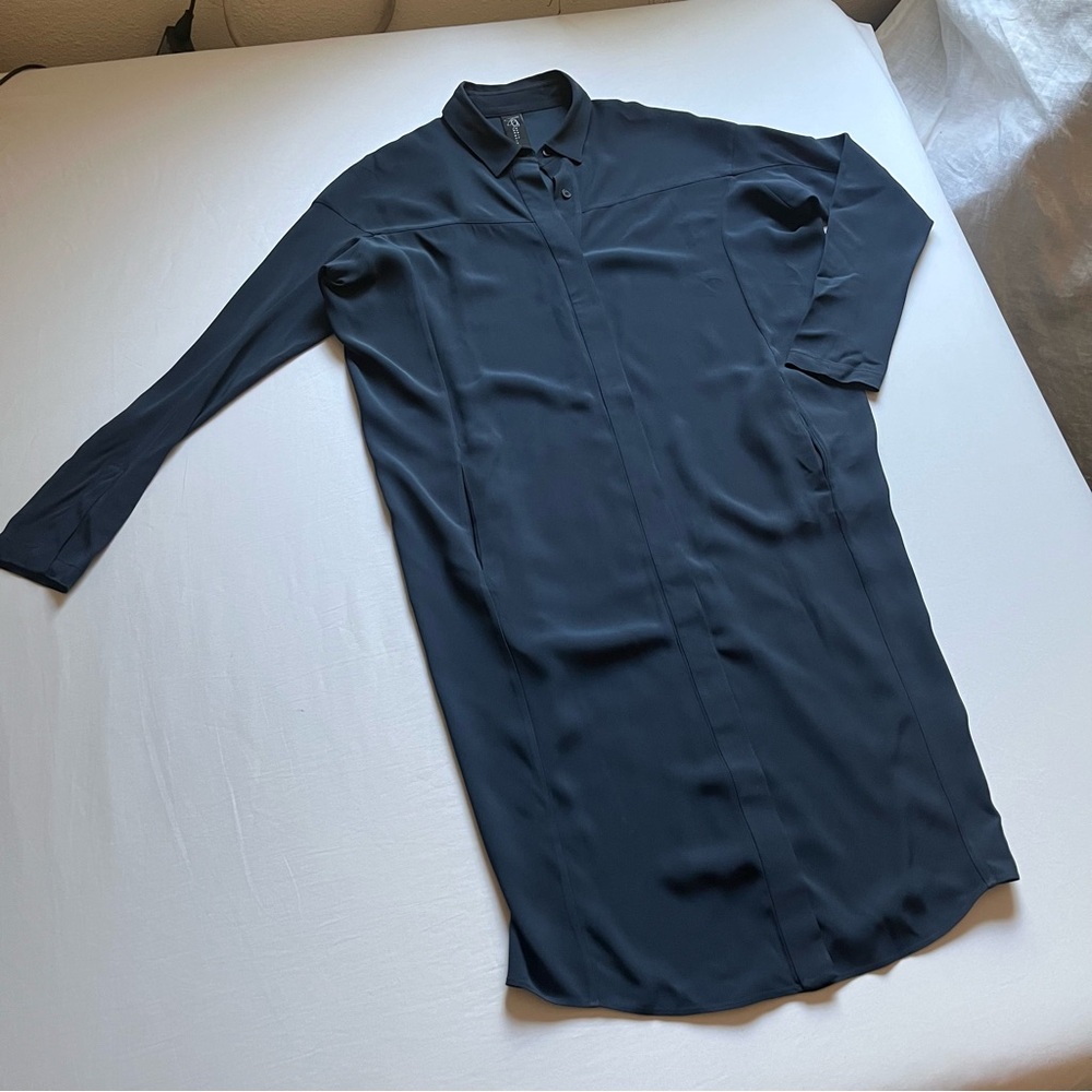 ZERO + MARIA CORNEJO navy blue long sleeve button up midi shirt‎ dress